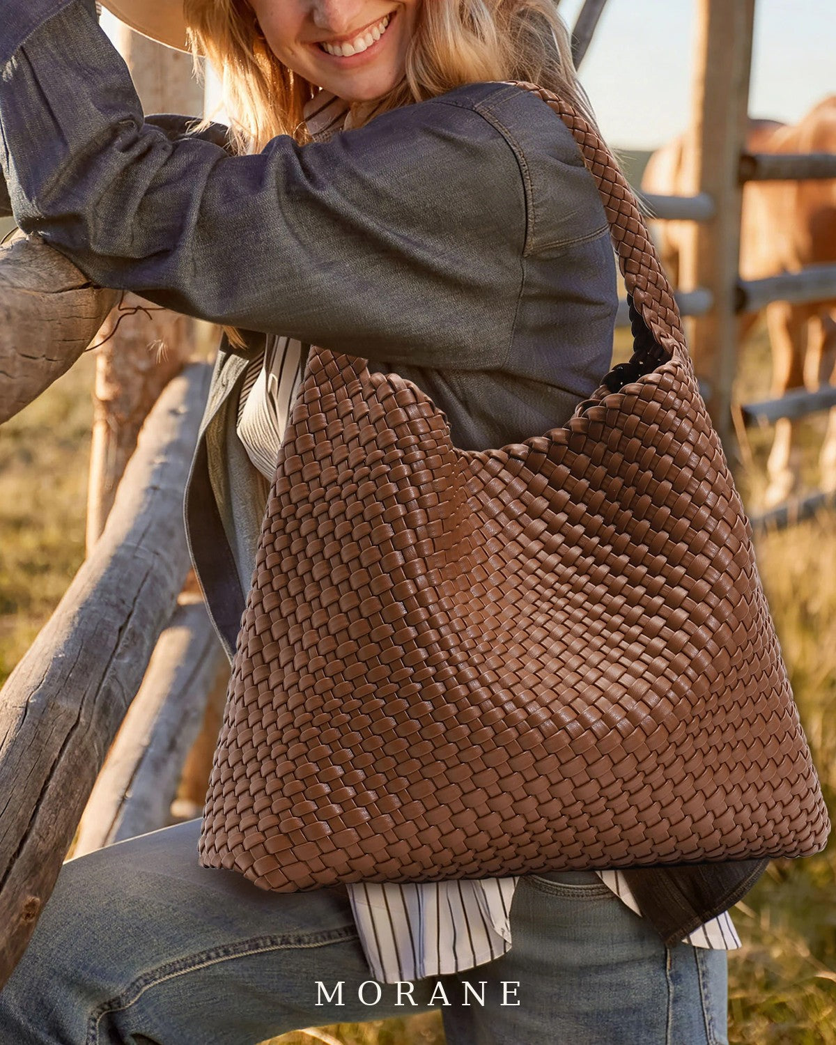 MORANE Woven Hobo Tote with Pouch